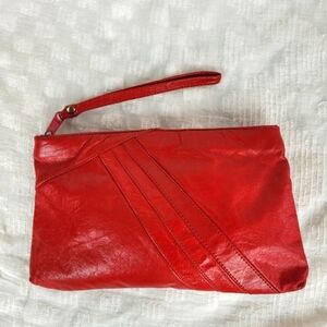 Nappa Leather vintage red small purse clutch design wrist handle zip closure